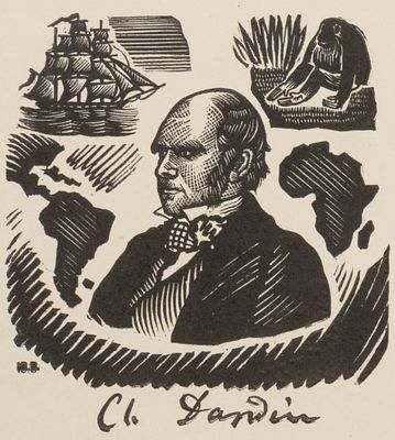 Великанов Ю. П. Чарльз Дарвин. 1933. Бумага, линогравюра. Размер листа 18,3х16,3 см. Хорошее 