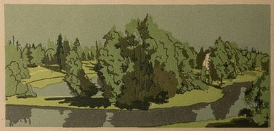 Остроумова-Лебедева А. П. &laquo;Павловск. Пейзаж&raquo;. Цветная цинкография с оригинальной ксилографии 
