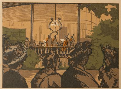 Остроумова-Лебедева А. П. &laquo;Эстрада&raquo;. Цветная цинкография с оригинальной ксилографии, 1924. 