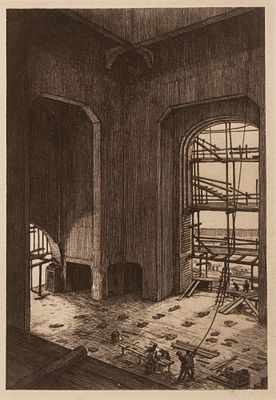 Фалилеев В. Д. Постройка Казанского вокзала в Москве. Внутри башни. 1917. Бумага, фототипия 