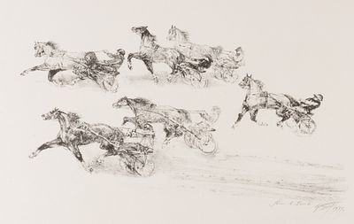 Курдов В. И. Бега в Пскове. 1979. Бумага, автолитография. Размер листа 45х60 см. Хорошее 