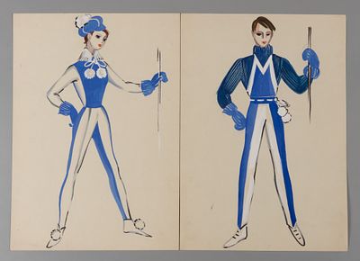 Бруни Т. Г. Лыжники (в синем). Эскизы костюмов для концертного номера "Зимушка-зима". 2 л. 