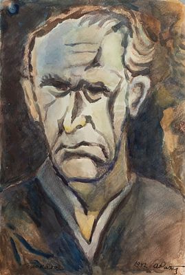 Ротач А. Л. Блокадный Ленинград. Автопортрет. 1942. Бумага, смеш. техника. Размер листа 37х25 см. 