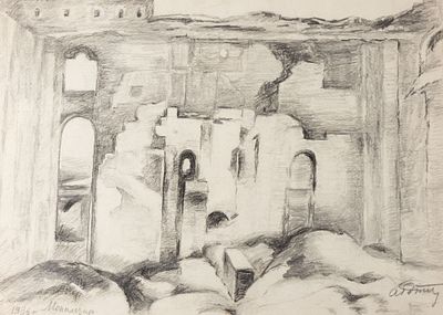 Ротач А. Л. Руины Монплезира. 1940-е гг. Бумага, графитный карандаш. Размер листа 36,8х43 см. Хо 