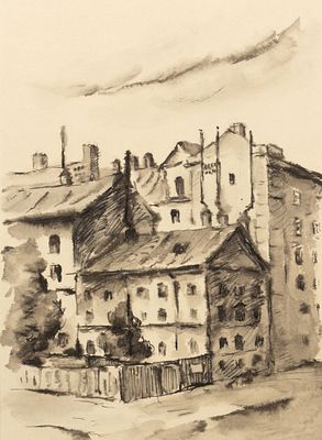 Успенский В. А. Старый город. 1941. Бумага, тушь, перо, кисть. Размер в свету 27,5х19,3 см. 