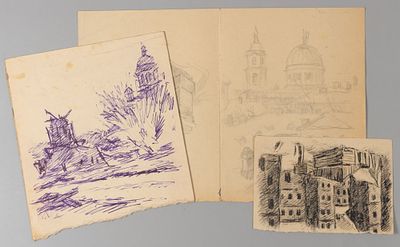 Успенский В. А. Блокадные наброски. 1940-е гг. Бумага, сухая кисть, тушь, чернила, перо 