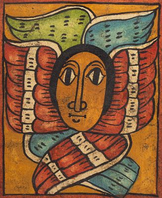 Икона. Архангел. Африка, Эфиопия, вторая половина ХХ века. Пергамент, акварель, тушь. Размер 