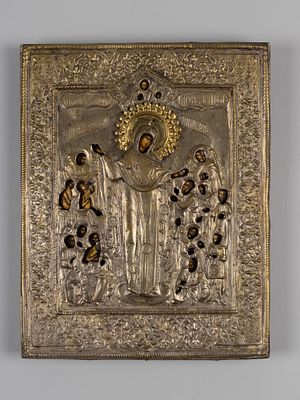 Икона. Богоматерь Всех Скорбящих Радость (с грошиками). Руб. XIX - ХХ в.. Дерево, темпера 