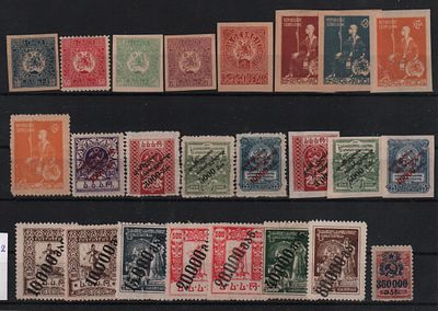 Почтовые марки Грузии. Набор из 24-х марок: 1919-20 г. Сол. №1-3, 5-9; 1922 г. №6-9, 7А-9А; 