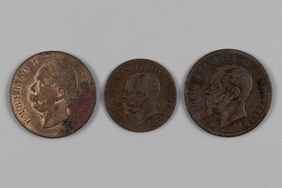 Италия. Три монеты разных номиналов. 1861-1893 VF-XF. Состояние VF-XF