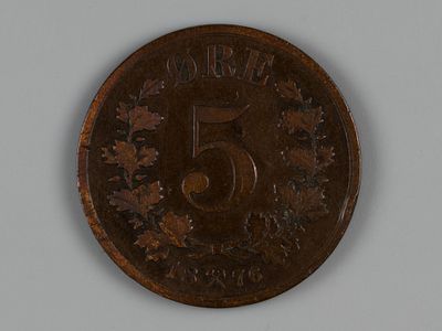 Норвегия. Оскар II. 5 эре 1876 VF. Состояние VF