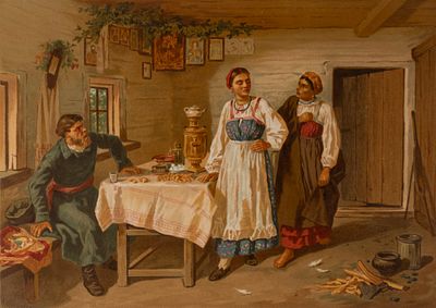 Разлучница. Хромолитография по акварели К. Трутовского. Приложение к "Живописному обозрению" за 