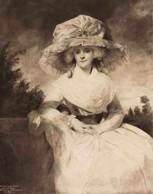 Гелиогравюра с портрета мисс Драммонд Смит Дж. Ромни. 1900-е гг. Размер оттиска 30,5х19 см. 