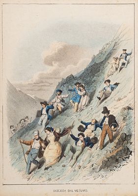 Туристы спускаются с Везувия. Сер. XIX века. Бумага, литография, акварель. Размер листа 24,2х17 см.