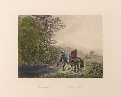 Бот (по оригиналу), Хивуд (гравер) Вечер. Втор. пол. XIX века. Гравюра с подрисовкой акварелью. 