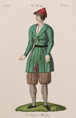 Русский костюм. 1820-е гг. Бумага, офорт, акварель, лак. Размер листа 24,5х18 см. Хорошее 