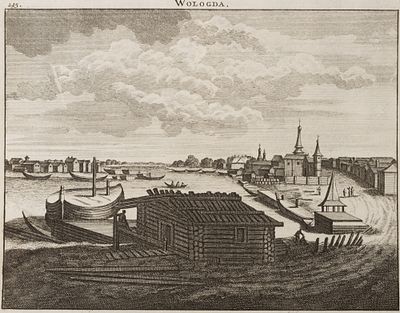 Древние города России. Вологда. Гравюра на меди из издания Адама Олеария "Описание путешествия 
