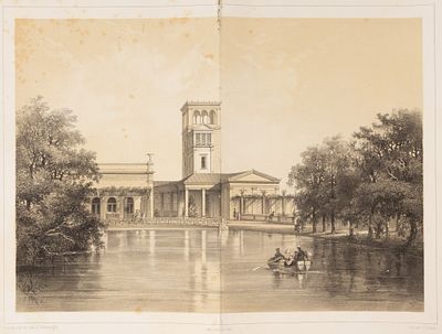 Шульц К. К. (литограф), по рисунку И. Шарлеманя. Павильон Озерки в Петергофе. 1850-е гг. Бумага 