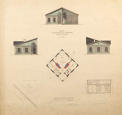 Твелькмейер В. Ф.(?) Проект троллейбусного павильона на ул. Стачек. 1930-е гг. Бумага на 