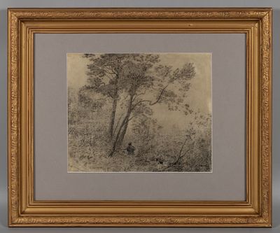 Дубовской Н. Н. [по подписи] Охотник. 1902. Бумага, тушь, сухая кисть. Размер по раме 48,5х59 