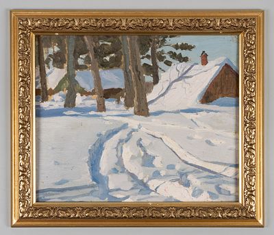 Н/х. Зимний пейзаж. 1902-1903. Картон, масло. Размер по раме 32х27,5 см. Размер картона 22х26,5 см.