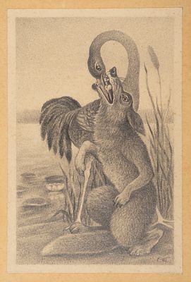 Тарасов С. Н. Лиса и журавль. Оригинал иллюстрации для обертки конфет Ленинградской шоколадной 