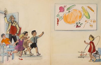 Харкевич И. И. Оригинальный эскиз иллюстрации к книге Нисона Ходза "Проделки Хитрюшкина" 