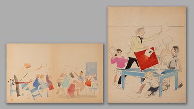 Харкевич И. И. Синий стол. Оригинальный эскиз иллюстрации к книге Нисона Ходза "Проделки 