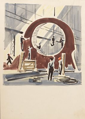 Харкевич И. И. На заводе. 1960-е гг. Бумага, акварель. Размер листа 28,7х20 см. Хорошее 