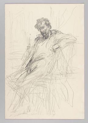 Веселов Г. Н. Набросок мужской фигуры за столом. 1960-е гг. Бумага, графитный карандаш. Размер 