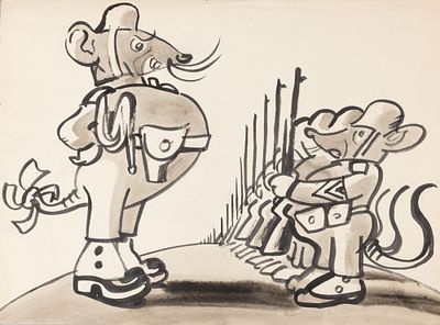 Гальба В. А. Мышиный строй. 1960-е гг. Бумага, тушь. Размер листа 30,8х43,5 см. Условно хорошее 