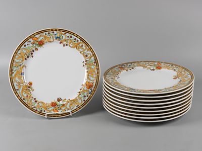 Versace. 10 столовых тарелок. Сад Версаче. Фарфор Розенталь, Германия. 2000-е. Диаметр 30.5 см. 