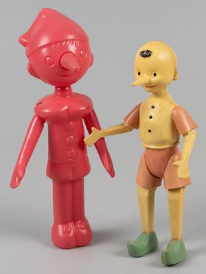 Игрушки. Буратино. 2 шт. СССР. Пластик. 1. Буратино с клеймом "П2М" Колкий пластик. Высота 16.5 