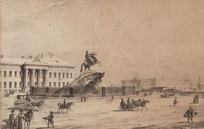 Памятник Петру I. Лист из издания &laquo;Новая коллекция сорока шести видов Санкт-Петербурга и 