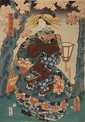 Утагава Кунисада (Утагава Тоёкуни III). Миурая-Агемаки, гейша высшего класса. 1850-е гг. Бумага 