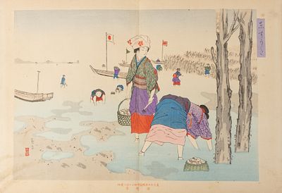 Мидзуно Тосиката. Сбор моллюсков. Лист из серии &laquo;Адзума Сугата&raquo;. 1890-1900-е гг. Бумага, цв. 