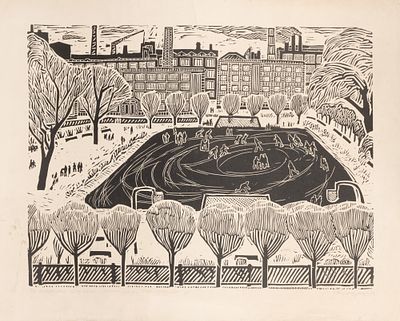 Айзенштадт Е. Е. Каток на заводском стадионе. Ленинград, Новгородская улица. 1966. Бумага 