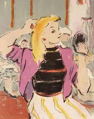 Матюх В. Ф. В парикмахерской. 1959. Бумага, цв. литография. Размер листа 62х47 см. Хорошее 