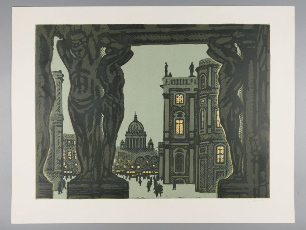 Смирнов, В. Ленинград. Эрмитаж. б.г. Цветная линогравюра. Размер 43,3х58,2 см. Размер листа 53 
