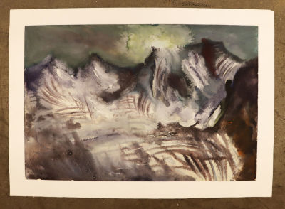 Лукка В. Кавказские горы ночью. 1985. Бумага, смешанная техника. Размер 24,5х36,5 см. Валерий 
