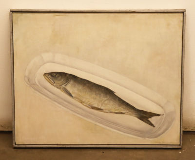 Вальран В. Рыба на блюде. 1994. Холст, масло. Размер 40х50 см. Валерий Вальран (1949 г.р.) 