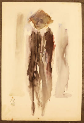 Сморгон Л. Портрет Цветаевой. 1995. Бумага, акварель. Размер 35х23,5 см. Лев Сморгон (р. 1929) 