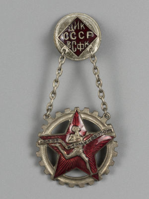 Знак ЦИК СССР ВСФК &laquo;Готов к труду и обороне&raquo; №469916. Артель Труд-гравер Ленинград. Знак ЦИК 