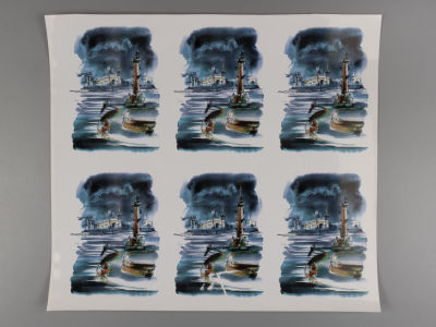 Г.А.В. Траугот. Стрелка ВО. Пробный оттиск на футляр к альбому &laquo;Медный всадник&raquo; А. С. Пушкина. 1999.