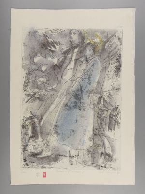 Г.А.В. Траугот. Двое. Офорт раскрашенный акварелью к альбому &laquo;Медный всадник&raquo; А. С. Пушкина.1999. 