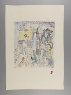 Г.А.В. Траугот. Разговор. Офорт раскрашенный акварелью к альбому &laquo;Медный всадник&raquo; А. С. 