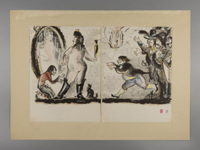 Г.А.В. Траугот. У портного. Оригинал иллюстрации к сказке &laquo;Голый король&raquo;. Е. Шварца. 1963. 