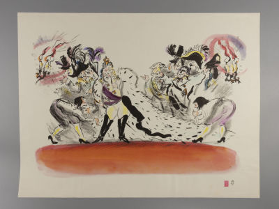 Г.А.В. Траугот. Приём короля. Оригинал иллюстрации к сказке &laquo;Голый король&raquo;. Е. Шварца. 1963. 