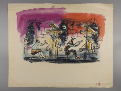 Г.А.В. Траугот. Ткачи. Оригинал иллюстрации к сказке &laquo;Голый король&raquo;. Е. Шварца. 1963. 