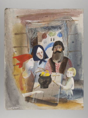 Г.А.В. Траугот. Семья. Оригинал иллюстрации к &laquo;Русским сказкам&raquo;. Бумага, смешанная техника. Разм 